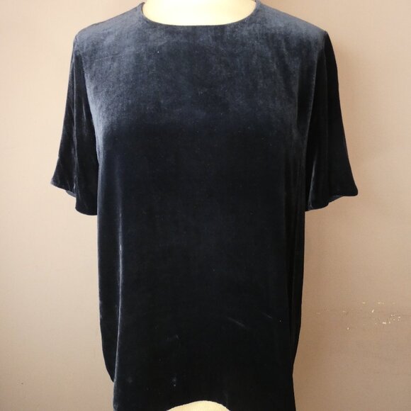 Vince Women's S Coastal Blue Velvet Boxy Tee Crewneck Top Back Vent - Picture 1 of 10